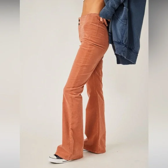 Free People Corduroy Jayde Flare Jeans - Orange - Picture 3 of 6